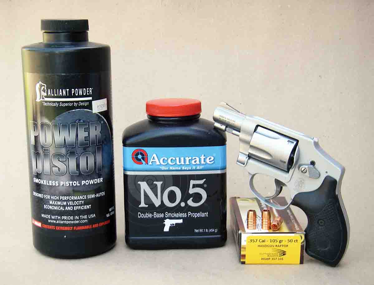 Alliant Power Pistol and Accurate No. 5 powders are excellent choices used in conjunction with the Cutting Edge 105-grain Raptor HP bullet in the .38 Special.